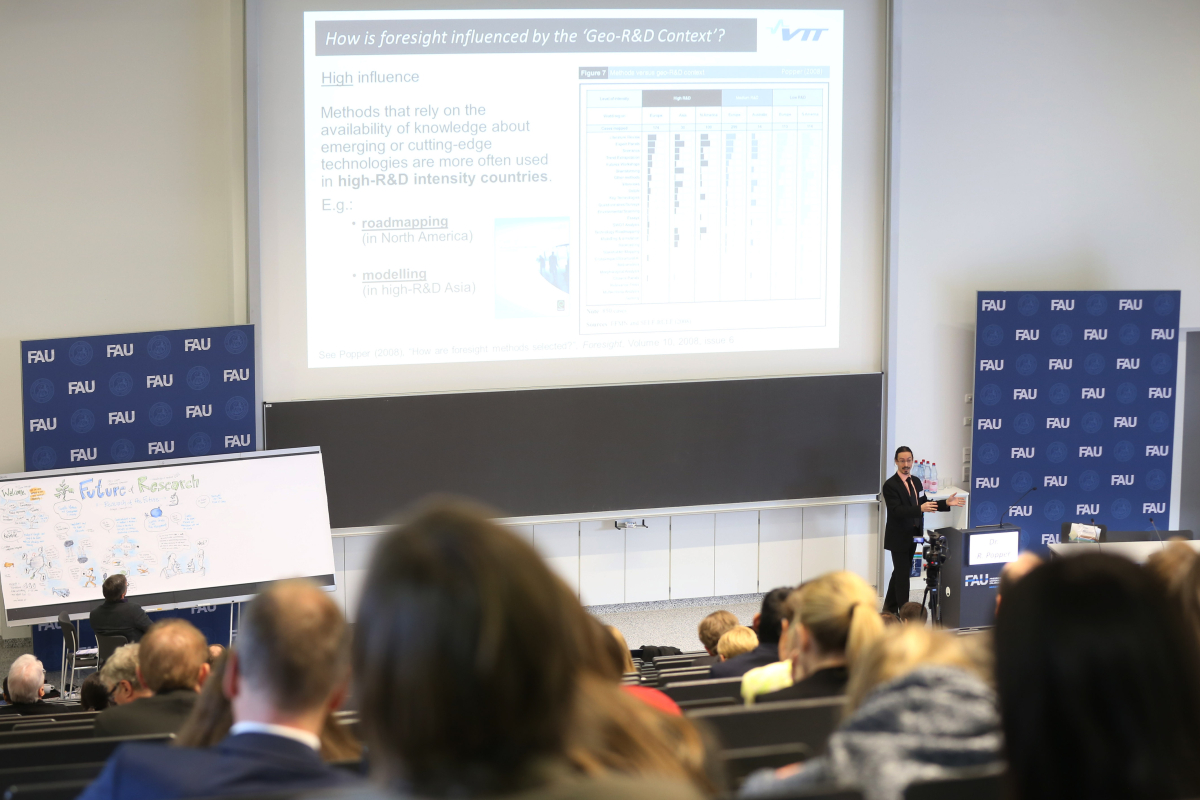 The University launched celebrations for the anniversary year with an academic symposium on 'Future of Research – Research of the Future'. An interdisciplinary approach was taken, with researchers from all disciplines at FAU joining international colleagues to cast a glance at the future of research. (Image: FAU/Kurt Fuchs)