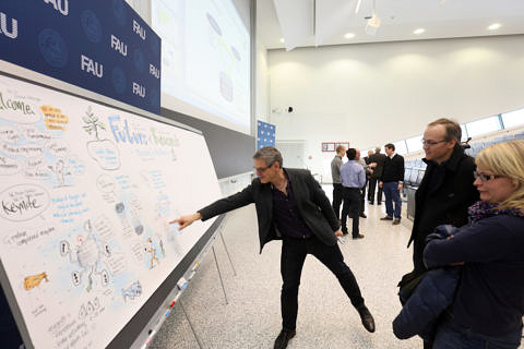 The University launched celebrations for the anniversary year with an academic symposium on 'Future of Research – Research of the Future'. An interdisciplinary approach was taken, with researchers from all disciplines at FAU joining international colleagues to cast a glance at the future of research. (Image: FAU/Kurt Fuchs)