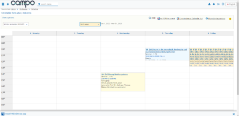 The new schedule view in Campo. (Image: Rebecca Luber/FAU)