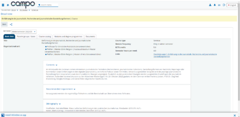 Basic data for a course. (Image: Rebecca Luber/FAU)