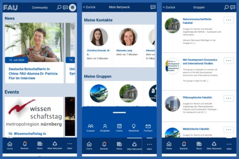 Three Screenshots of FAU Community App